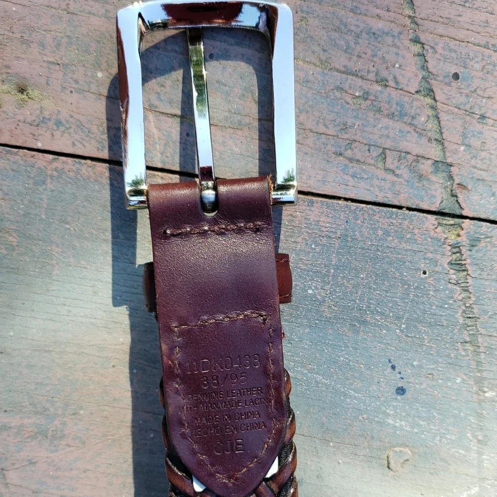 Men's Brown Leather Braided Belt Sz 38 CJE